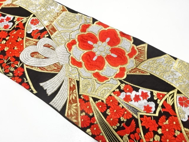 JAPANESE KIMONO / ANTIQUE FUKURO OBI / SILK / FLOWER & BIRD